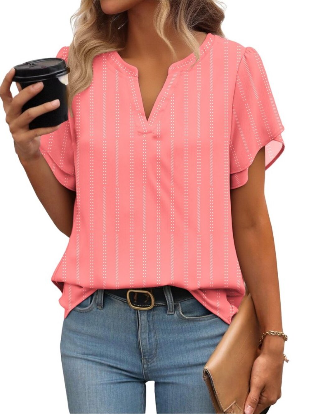Womens Dressy Casual Chffon Shirts Short Sleeve V Neck Work Blouse